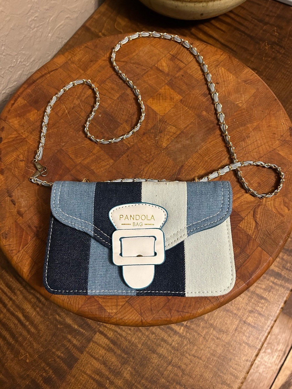Pandola Colorblock Denim Crossbody Bag in Blue and Cream